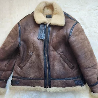 Avirex B-3 Mouton Flight Jacket Size XL Brown Sheep Skin Casual Leather Men's • $337