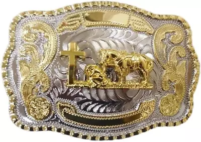 Praying Cowboy Cross Religious Faith Large Huge Rodeo Western Gold Tone Belt Buc • $24.94