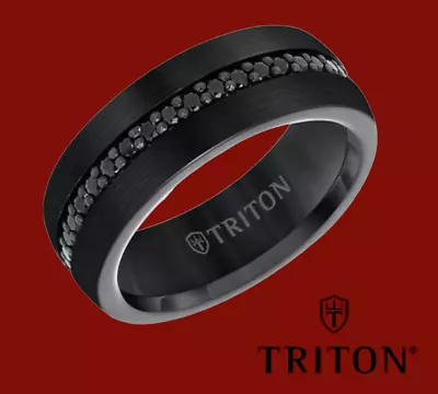 Macys Triton Tungsten Carbide Black Sapphire Men's Wedding Band Ring NWT $1375 • $499