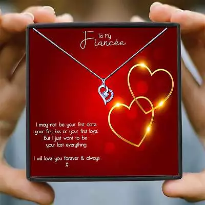 £14.99 • Buy Fiancée Gifts, Fiancee Gifts Heart Silver CZ Necklace & Personalised Message Box
