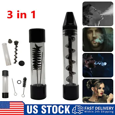 3in1 Twisty Glass Blunt Smoking Mini Pipe Metal Tip With Cleaning Brush Upgraded • $11.99