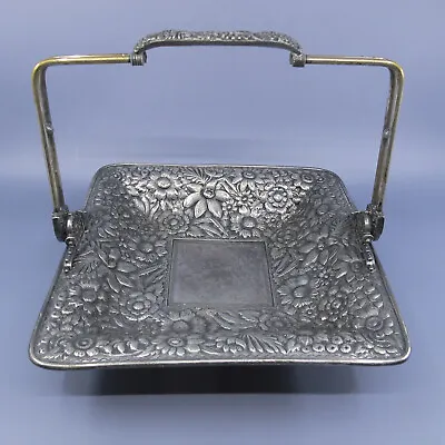 MERIDEN BRITANNIA COMPANY Quadruple Plate Square Handled Bride's Basket Repousse • $95