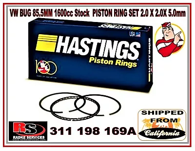 VW BUG 85.5MM 1600cc Stock HASTINGS PISTON RING SET 2.0 X 2.0X 5.0mm  RADKE • $30.16