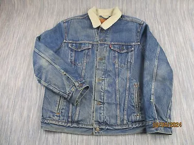 Levis Trucker Jacket Mens Large Full Button Up Sherpa Lining Denim Blue • £49.77