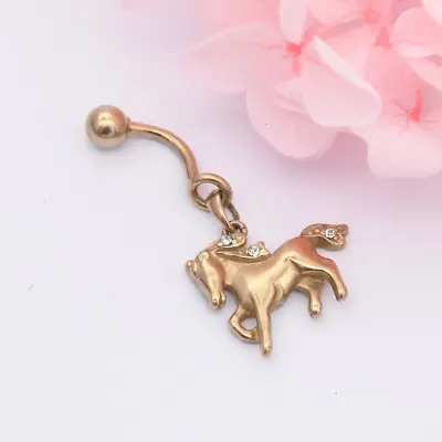 Vintage 9ct Gold Horse Belly Bar With Sparkly Diamante - Belly Button Piercing • £94.95