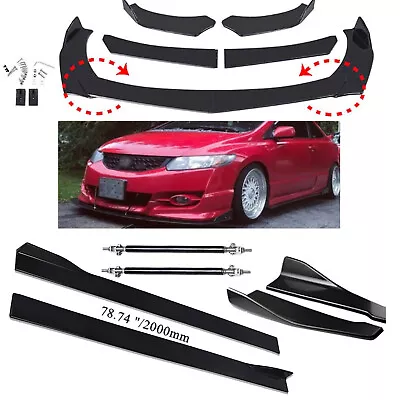 Front Bumper Chin Lip Splitter Spoiler Body Kit+Strut Rods For Honda Civic Si • $79.99