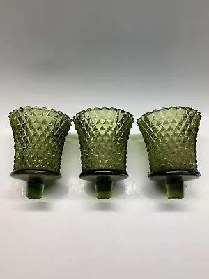 Lot Of 3 Vintage Avocado Green Diamond Point Glass Votive Candle Holders -MCM • $13.87