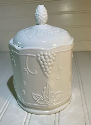 Vintage Colony Grape Harvest Milk Glass Canister Candy Jar Indiana Glass 4.5 X7  • $25