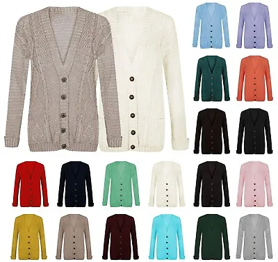£12.48 • Buy Women Ladies Button Up Boyfriend Cardigan Top Long Sleeve Pocket Cable Knitted