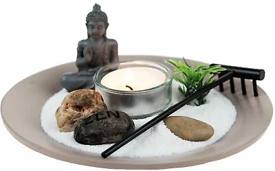 Thai Buddha Tea Light Candle Holder In Display Garden - With Sand And Rocks • £10.99