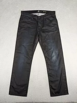 7 For All Mankind Jeans Men's 33 Blue Slimmy Waxed Look Grunge Biker Hipster USA • $29.99