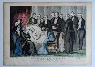 Antique 1850 N. Currier Memorial Print Death Of President General Zachary Taylor • $85