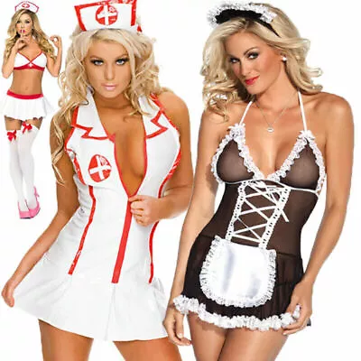 Women's French Maid Nurse Fancy Dress Costume Outfit Hen Party Sexy Erotic Suit∝ • $12.99