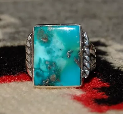 Navajo Sterling Silver  Mens Ring Morenci With Pyrite Turquoise Sz 11.25 • $85