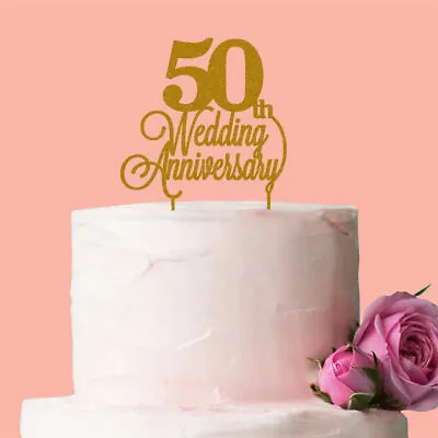 Golden 50th Wedding Anniversary Cake Topper Party Decoration Love Years Gift Fun • £10.95