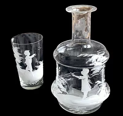 19th Century Mary Gregory Decanter And Glass ~ Birds • $333.28