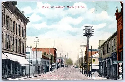Postcard WI Manitowoc Wisconsin North Eighth Street Barber Pole A108 • $7.99