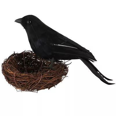 2PC Realistic Black Feathered Crows For Halloween Outdoor Decor • £10.39