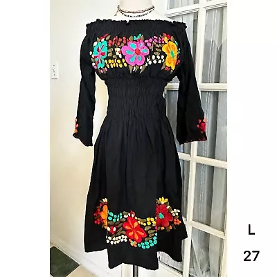 Mexican Boho 3/4 Sleeve Embroidered Dress L • $35.99