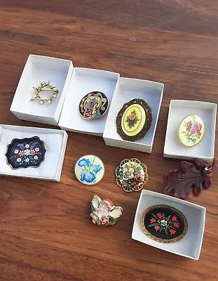 Vintage Collection Of 10 Pin Brooches Floral Cameos And More • $30