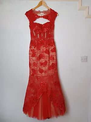 £149 • Buy Sherri Hill Embellished Mermaid Prom Dress  - Red - UK 8/USA 4