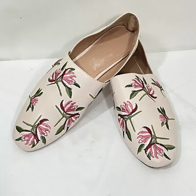 Zara Flats Womens 40 Pink Floral Slip On Loafer Shoes Embroidered US Size 9 • $26.99