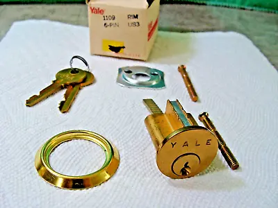 Yale Rim Cylinder Lock 1109 6-Pin US3 2-Keys NIB NOS Yale Scovill Polished Brass • $20