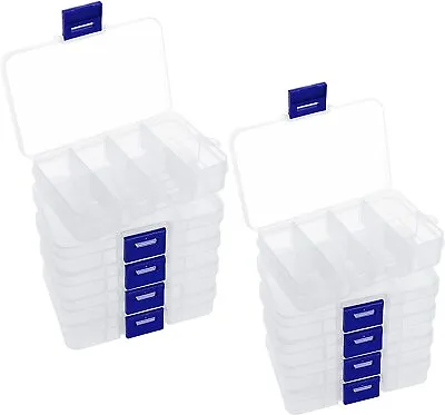 £15.99 • Buy 10 X 8 Compartment Organiser Storage Boxes Small Plastic Art/Craft Fuse Bead Box
