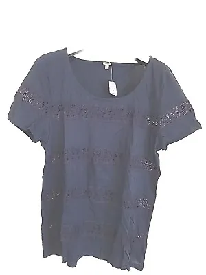 J Crew Womens  Navy Blue Lace Cotton  T-shirt Top Tee Sz Large  NWT  • $18.95