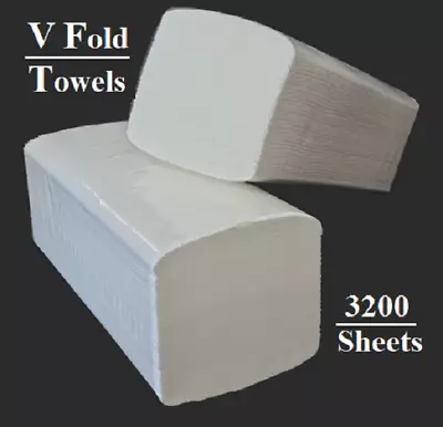 2Ply WHITE PAPER HAND TOWELS 3200 SHEETS V FOLD MULTI FOLD PAPER LARGE TISSUES • £24.99