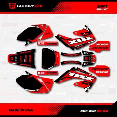 Black & Red Shift Racing Graphics Kit Fits Honda Crf450 02-04 Crf 450 Decals • $69.99