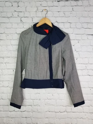 $45 • Buy Zac Posen Z Spoke Jacket 10 Womens Houndstooth Button Down Bow Blue