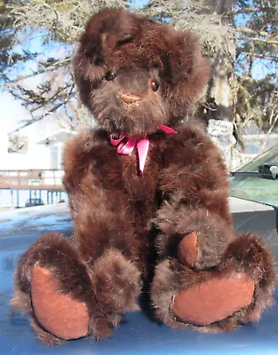 Vintage Real Fur Black Fudge Teddy Bear Ooak Artist Opossum Mink Fox Sable 20  • $155