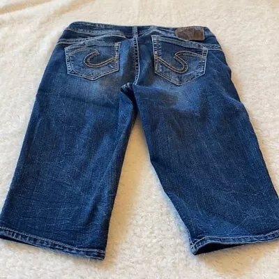 Silver Jeans Shorts Womens 28 Blue Camden Rose Bermuda Western Thick Stitch • $15.99