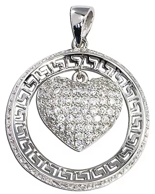 Sterling Silver Pave Heart Medallion CZ Pendant Necklace With Chain  NEW • $26