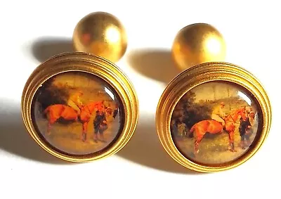 RARE Vintage Horse And Jockey Racing Themed Gold Tone Cufflinks • £170.99