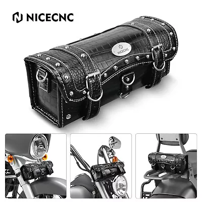 Front Fork Saddle Bag Motorcycle Leather Tool Pouch Sissy Bar Storage Bag Black • $29.99