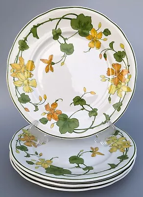 VILLEROY BOCH Geranium Plates Salad Luncheon Germany Set Of 4 -- ONE CHIPPED • $25.99