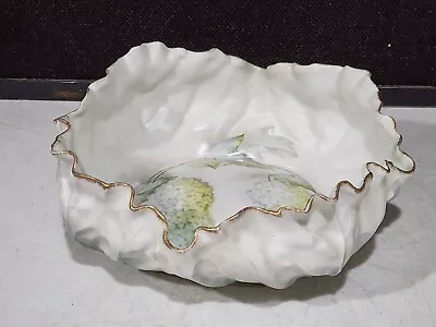 Antique Hand Painted R S Germany Molded Leaf Bowl 9.5” With Hydrangea Flowers • $49.99