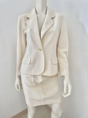 Moschino Vintage Blazer Skirt Suit Matching Set Off White Ivory 90 80s SZ IT42-S • $354.95