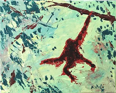 Abstract Painting Orangutan Ape Monkey Rainforest Landscape Animal Art A. Joli • $100