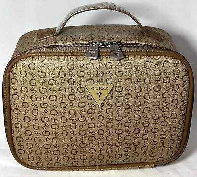 Guess Large Travel Cosmetic Bag Zip Vanity Case Beige & Brown New No Tags • $32.95