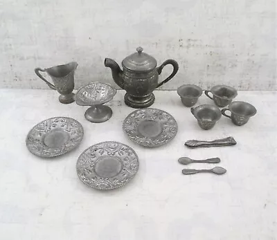 Vintage Miniature Metal 14 Piece Tea Set • $28