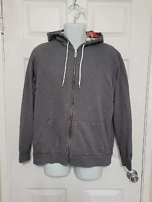 Vintage The North Face Hoodie Men's Large Gray Sweatshirt Zip Up Plaid Lined • $50