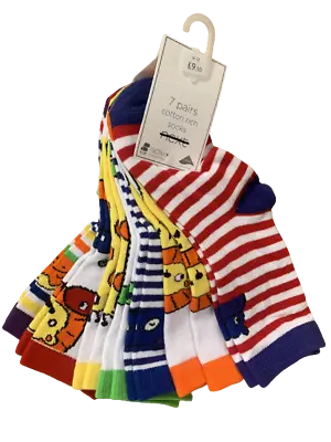 £7.95 • Buy 7 Pairs Boys Socks Bright Jungle Animals Lion Giraffe Hippo 