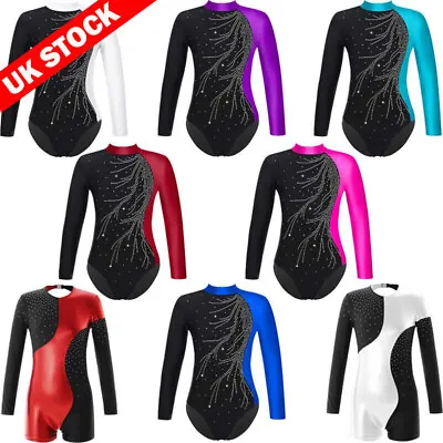 UK Girl Gymnastics Ballet Dance Leotard Long Sleeves Jumpsuit Bodysuit Dancewear • £4.99