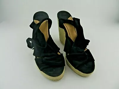 Colin Stuart Womens Size US 8 Black Strappy Buckle Wedge Heel Shoes Open Toe • $13.99