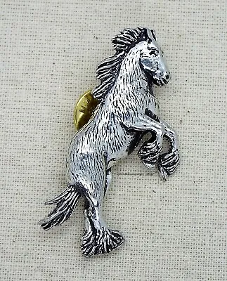 Shire Horse Pin Badge (Artisan English Silver Pewter Brooch In Gift Pouch) • £5.90