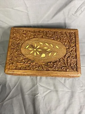 Vintage Hand Carved Inlay Wood Jewelry Box India • $12.35