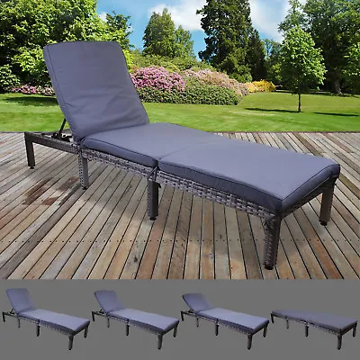 Grey Rattan Sun Lounger Outdoor Garden Patio Furniture Recliner Relaxer Day Bed • £89.99